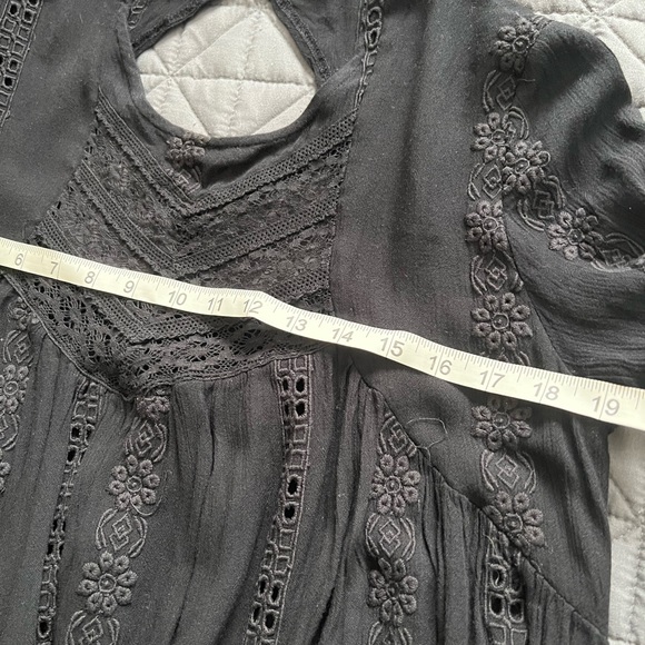 Free People Embroidered Black lace long sleeve Tunic Top Dress XS - Picture 8 of 9